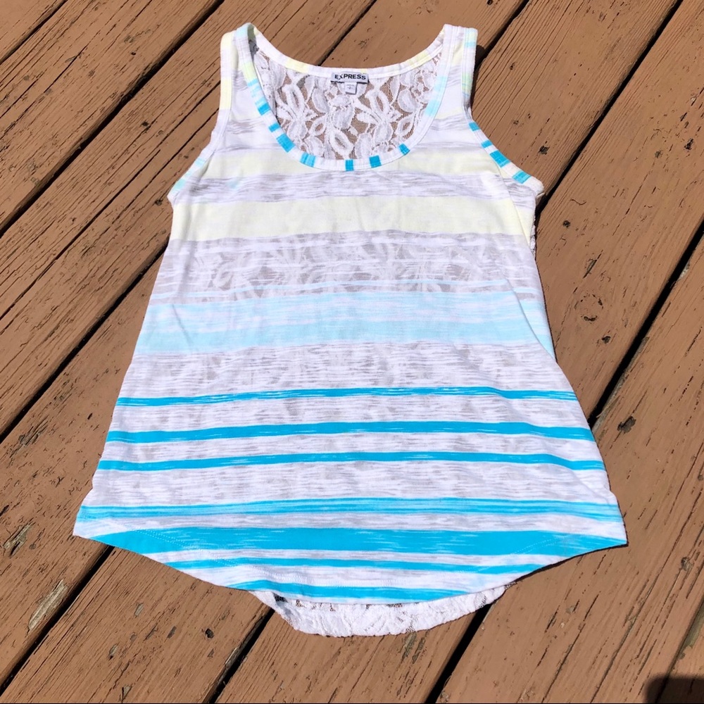 Express Stripe Lace Back Tank Top White Summer